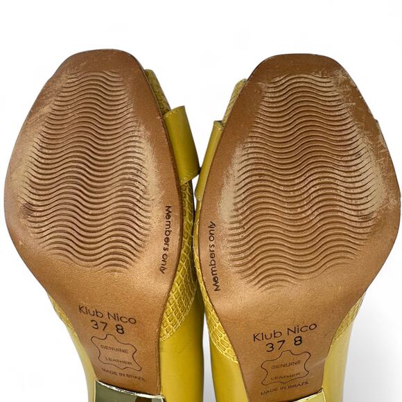 Klub Nico Women's Peep Toe Heels Size BZ 37 US 8 Mustard Yellow Square Buckle - Picture 6 of 13